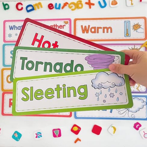 مجموعة ألواح نشرة الطقس 16pcs ، 3.46 × 10.5 بوصة بطاقات كبيرة ، زخرفة الفصول الدراسية ، أدوات تعليم المعلمين in Kuwait