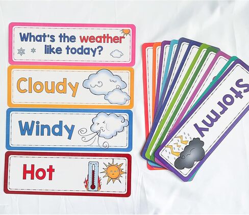 مجموعة ألواح نشرة الطقس 16pcs ، 3.46 × 10.5 بوصة بطاقات كبيرة ، زخرفة الفصول الدراسية ، أدوات تعليم المعلمين in Kuwait