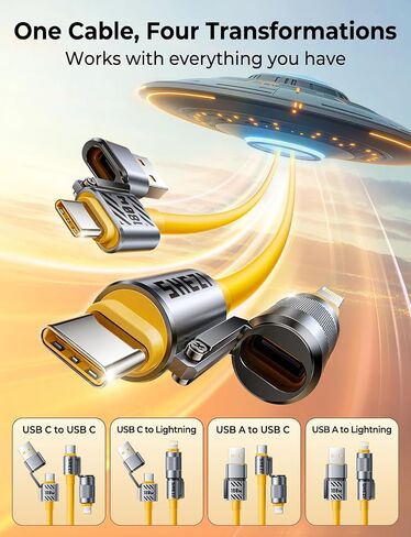 4 in 1 USB C Cable Lightning Cable, [SHEZI Style] 100W 5ft USB to USB C Fast Charging & Data Sync, Soft Silicone Anti-Tangle Cord Combo Type C/USB A/L Ports for iPhone iPad Samsung in Kuwait