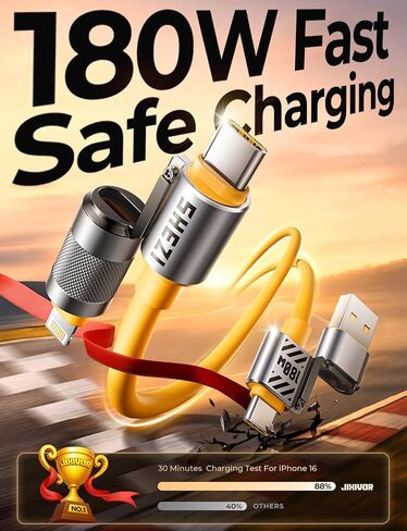 4 in 1 USB C Cable Lightning Cable, [SHEZI Style] 100W 5ft USB to USB C Fast Charging & Data Sync, Soft Silicone Anti-Tangle Cord Combo Type C/USB A/L Ports for iPhone iPad Samsung in Kuwait