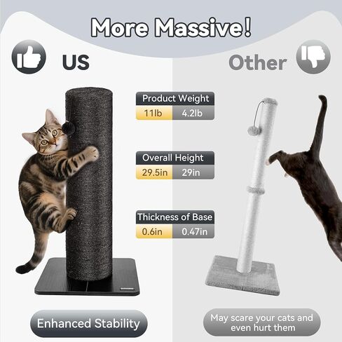 Kamaboko 29.5 "Cat Scratfer Post للقطط الكبيرة ، 7.5" قطرها فائقة القطر الطبيعية SISAL SCRATCH POST ، خدش القطط الطويل المقاوم للخدش للقطط الداخلية ، حماية أثاثك ، الأسود in Kuwait