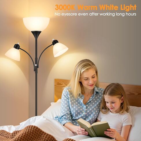 مصباح أرضي لغرفة المعيشة ، مصباح تورشيير قابلاً للتطبيق 72 بوصة مع مصباحين للقراءة لغرفة النوم ، مصباح غرفة قائم بذاتها أسود ، 3 لمبات شملتها in Kuwait