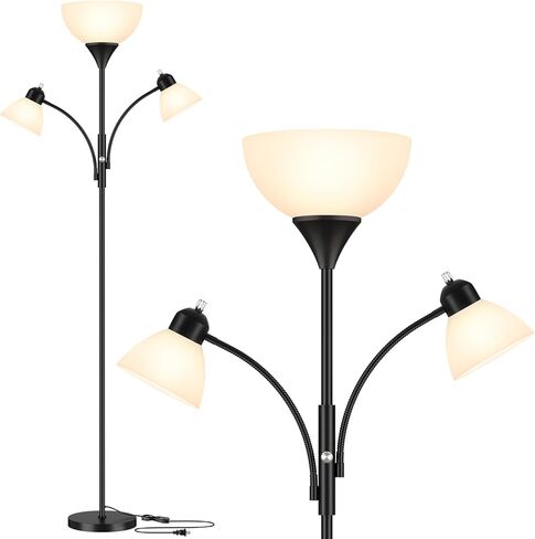مصباح أرضي لغرفة المعيشة ، مصباح تورشيير قابلاً للتطبيق 72 بوصة مع مصباحين للقراءة لغرفة النوم ، مصباح غرفة قائم بذاتها أسود ، 3 لمبات شملتها in Kuwait