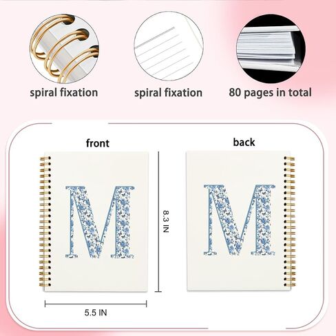 Blue Cute Initial Notebook Journal Diary Libretas Escolares M, Cute Preppy Aesthetic Personalized Notebook Gifts for Women Teen Girls Kids,Preppy Blue Aesthetic School Supplies for Girls 5.5x8.3 in Kuwait