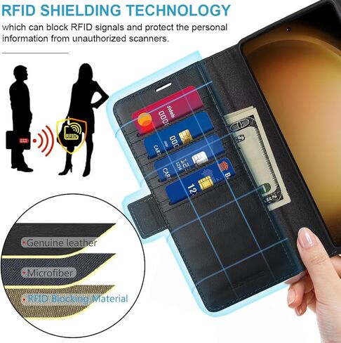 KEZiHOME Galaxy S24+ Plus 5G Case, Samsung S24 Plus Wallet Case, Genuine Leather Flip Cover Stand RFID Blocking Card Holder Magnetic Compatible with Galaxy S24 Plus 5G (2024) (Royal Blue/Brown) in Kuwait