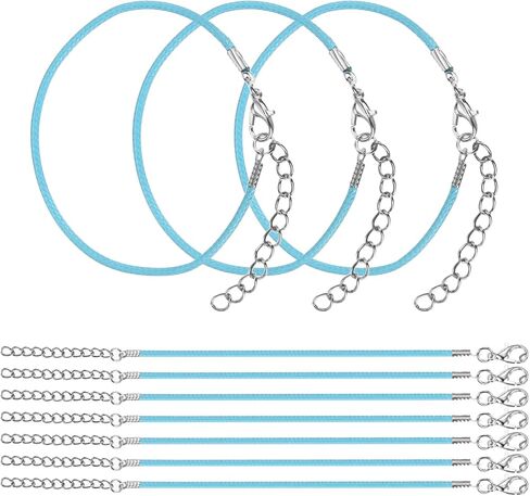 MECCANIXITY 10 PCS Light Blue Bracelet Cord,9" Adjustable Friendship Bracelet 2mm Waxed Polyester Cord with Lobster Clasp Bracelet String for Bracelet Making Jewelry DIY Craft in Saudi Arabia