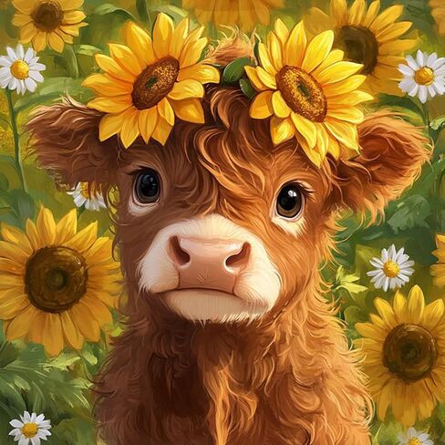 Diamond Art Kits for Adults Highland Cow, DIY 5D Diamond Painting Kit for Beginners Sunflower, Cow Full Round Drill Gem Art Dots for Adults, Perfect for Home Wall Decor 14X14 Inch in Saudi Arabia