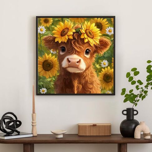 Diamond Art Kits for Adults Highland Cow, DIY 5D Diamond Painting Kit for Beginners Sunflower, Cow Full Round Drill Gem Art Dots for Adults, Perfect for Home Wall Decor 14X14 Inch in Saudi Arabia