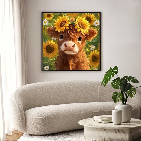 Diamond Art Kits for Adults Highland Cow, DIY 5D Diamond Painting Kit for Beginners Sunflower, Cow Full Round Drill Gem Art Dots for Adults, Perfect for Home Wall Decor 14X14 Inch in Saudi Arabia