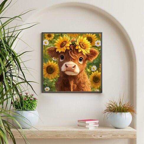 Diamond Art Kits for Adults Highland Cow, DIY 5D Diamond Painting Kit for Beginners Sunflower, Cow Full Round Drill Gem Art Dots for Adults, Perfect for Home Wall Decor 14X14 Inch in Saudi Arabia