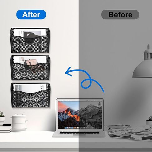 EasyPAG 3 Pockets Hanging File Organizer Wall Folder Holder Vertical Office Paper Magzine Rack,White in Kuwait