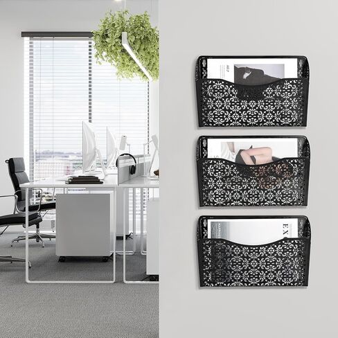 EasyPAG 3 Pockets Hanging File Organizer Wall Folder Holder Vertical Office Paper Magzine Rack,White in Kuwait