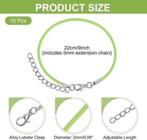 MECCANIXITY 10 PCS Light Blue Bracelet Cord,9" Adjustable Friendship Bracelet 2mm Waxed Polyester Cord with Lobster Clasp Bracelet String for Bracelet Making Jewelry DIY Craft in Saudi Arabia