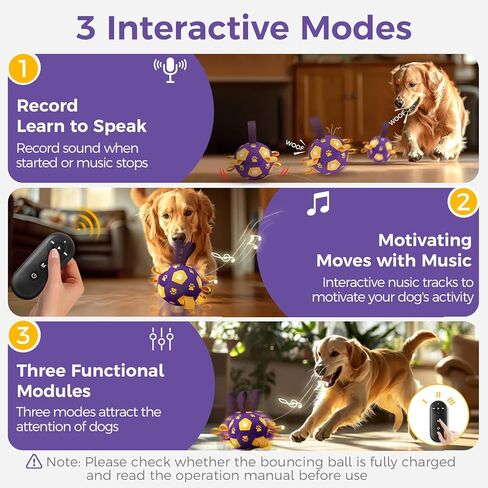 QDAN Interactive Dog Toys, Dog Soccer Ball with Straps, Dog Toys to Keep Them Busy, Remote Control, Jumping Balls with Recording and Music Modes for Small Medium Large Pet in Saudi Arabia