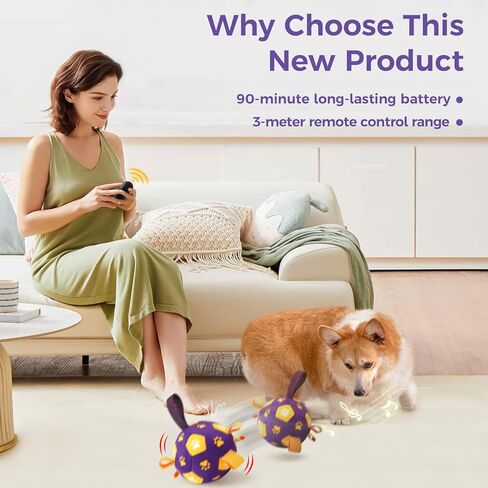 QDAN Interactive Dog Toys, Dog Soccer Ball with Straps, Dog Toys to Keep Them Busy, Remote Control, Jumping Balls with Recording and Music Modes for Small Medium Large Pet in Saudi Arabia