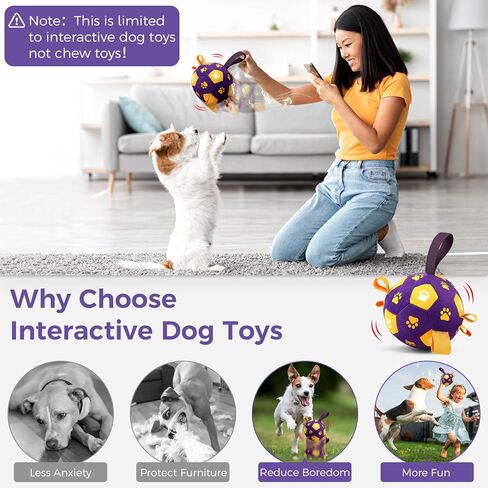 QDAN Interactive Dog Toys, Dog Soccer Ball with Straps, Dog Toys to Keep Them Busy, Remote Control, Jumping Balls with Recording and Music Modes for Small Medium Large Pet in Saudi Arabia