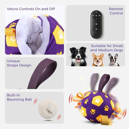 QDAN Interactive Dog Toys, Dog Soccer Ball with Straps, Dog Toys to Keep Them Busy, Remote Control, Jumping Balls with Recording and Music Modes for Small Medium Large Pet in Saudi Arabia
