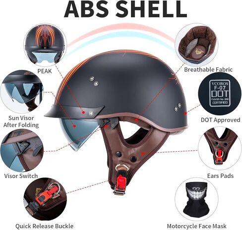 نصف خوذات الدرجات البخارية مفتوحة الوجه واقي من الشمس الإفراج السريع مشبك DOT المعتمدة خوذات الطيار كروزر للبالغين الرجال النساء in Kuwait