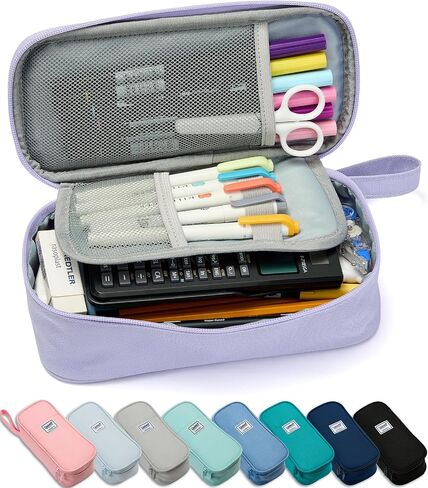 Pencil Case Pouch Box Bag School Supplies Girls Boys Kids, Cute Preppy Stuff Large Big Capacity Aesthetic Pen Organizer, Back to College Stationary, Purple, Stylish Stlye, 1800ml in Kuwait