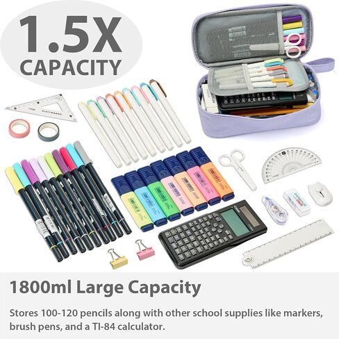 Pencil Case Pouch Box Bag School Supplies Girls Boys Kids, Cute Preppy Stuff Large Big Capacity Aesthetic Pen Organizer, Back to College Stationary, Purple, Stylish Stlye, 1800ml in Kuwait