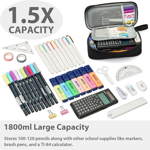 Pencil Case Pouch Box Bag School Supplies Girls Boys Kids, Cute Preppy Stuff Large Big Capacity Aesthetic Pen Organizer, Back to College Stationary, Purple, Stylish Stlye, 1800ml in Kuwait