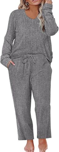 RITERA Womens Plus Size 2 Piece Outfits Lounge Sets Knit Sweatsuit Long Sleeve Pullover Tops Wide Leg Pant Pajama Sets XL-5XL in Saudi Arabia