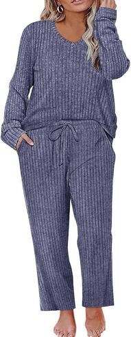 RITERA Womens Plus Size 2 Piece Outfits Lounge Sets Knit Sweatsuit Long Sleeve Pullover Tops Wide Leg Pant Pajama Sets XL-5XL in Saudi Arabia