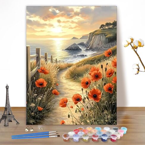 EOBROMD Paint by Numbers Kits for Adults Landscape, Flower DIY Painting Kits for Adults Beginner, Acrylic Paint Oil Paint by Numbers for Home Decor Gift 16x20inch(Without Frame) in Saudi Arabia