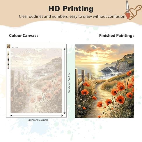 EOBROMD Paint by Numbers Kits for Adults Landscape, Flower DIY Painting Kits for Adults Beginner, Acrylic Paint Oil Paint by Numbers for Home Decor Gift 16x20inch(Without Frame) in Saudi Arabia