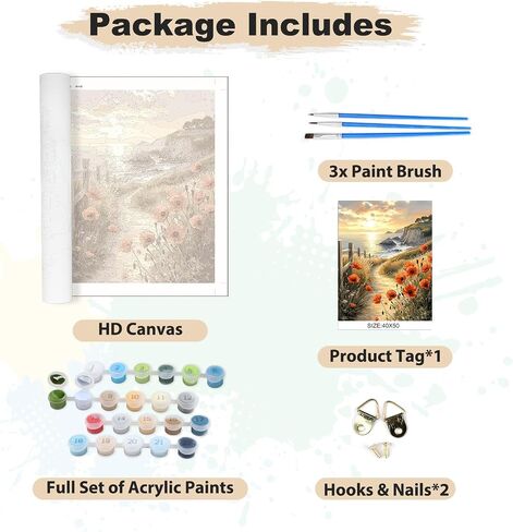 EOBROMD Paint by Numbers Kits for Adults Landscape, Flower DIY Painting Kits for Adults Beginner, Acrylic Paint Oil Paint by Numbers for Home Decor Gift 16x20inch(Without Frame) in Saudi Arabia