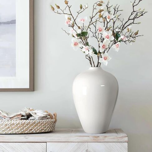 Black Ceramic Vase, Flower Vase for Home Decor, Decorative Vase, 10 Inch Porcelain Vase for Fresh Flowers, Dried Flowers, Boho Vase for Living Room, Kitchen, Bathroom, Bedroom, Dining Table, Office in Saudi Arabia