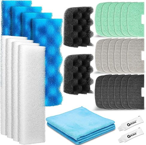 32 Pcs Replacement Filter Media Kit Compatible with Aquarium Filters Include Biological Foams Ammonia Remover Phosphate Pads Nitrite Remover, Towel and Grease (Compatible with 206/207) in Saudi Arabia