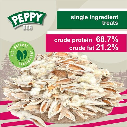 Rabbit Ears with Fur Dog Treats (50 pcs)| All-Natural, Hypoallergenic, Dehydrated Chews | Supports Dental Hygiene & Digestion | Ideal for Small, Medium & Large Dogs in Saudi Arabia