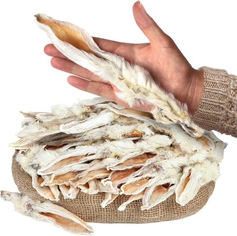 Rabbit Ears with Fur Dog Treats (50 pcs)| All-Natural, Hypoallergenic, Dehydrated Chews | Supports Dental Hygiene & Digestion | Ideal for Small, Medium & Large Dogs in Saudi Arabia