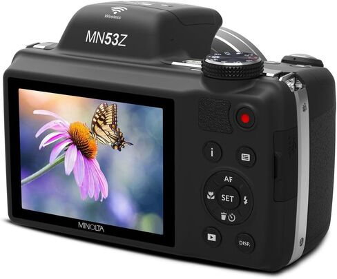 MINOLTA MN53Z 16 MP / 1080P FHD Bridge Digital Camera w/53x Optical Zoom (Purple) Bundle with 32GB Memory Card + Camara Bag + Cleaning Kit + Vlogging Tripod + Accessories in Kuwait