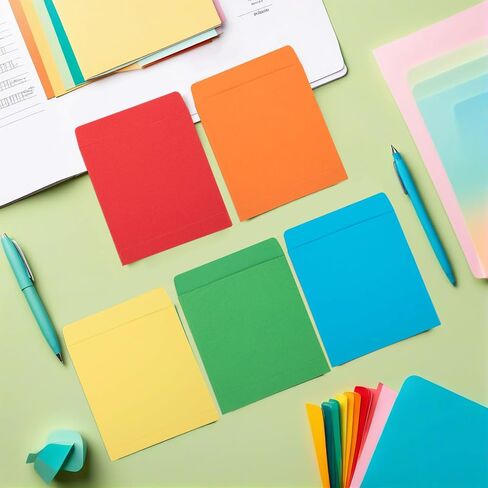50 Pieces Library Card Pockets 5 Colors Library Card Envelopes with 60 PCS Removable Adhesive Dots for School Office Public Library Books (Rainbow) in Saudi Arabia