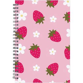 Pink Strawberry Spiral Notebook - Strawberry Journal for Women Cute Notepad Preppy Note Book Office Stationary Supplies School Study Stuff for Students 5.5x8.3 Inches