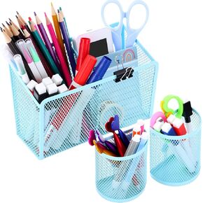 Sherr 3 Pcs Magnetic Pen Pencil Holder Set Magnets Wire Mesh Marker Holder Storage Basket for Locker Accessories Classroom Whiteboard Refrigerator and Home Wall, Macaron Color(Pink)