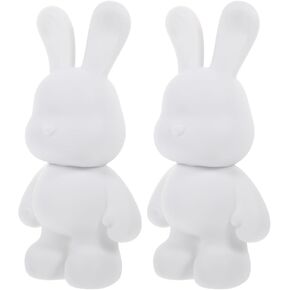 Didiseaon 2 Pcs Unfinished Bunny Money Bank, White Rabbit Coin Bank Money Saving Jar Arts Crafts for Home Decoration