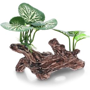 Aquarium Decorations Fish Tank Decor, Artificial Plant Driftwood Cave Wood House, Plastic Betta Leaf Pad Foreground Ornament, Goldfish Bowl Accessories - Green