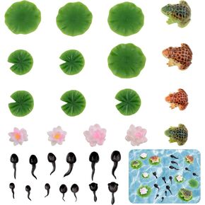 30Pcs Fairy Garden Accessories Fish Tank Decorations Fairy Garden Kit Include Pond Plants Lily pad Tiny Frog Tadpoles