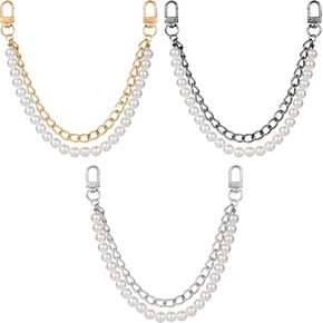 WEIMU 3-Piece Pearl Wallet Chain Extender Set, Metal Handbag Straps, Stylish Replacement Short Handles for Shoulder and Crossbody Bags, Fashionable Accessories for Women(Gold, Silver, and Black)