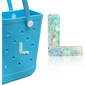 Letter Charms for Bogg Bag, Alphabet Green Love Sequin Lettering Accessories Charms for Bogg and Simply Southern Bag, Insert Decorative Letters Charm for Handbag Beach Tote Bag.