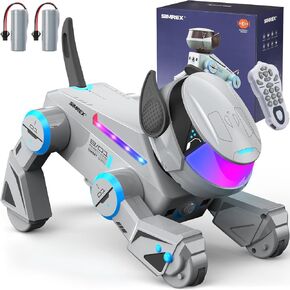 Robot Dog Toys for Kids, Interactive Smart Robotic Dog with Touch Sensor, Bluetooth Remote Control, Dancing Tricks, LED Eyes, Birthday Gift for Boys and Girls(Gray)