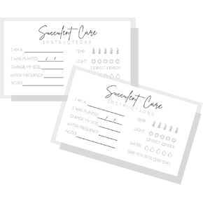 Lashicorn Succulent Care Cards | Physical Printed 2" x 3.5" inches Business Card Size | Plant Care | Minimalist White Design