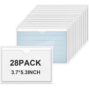 28PCS 3.7"X5.3" Labels for Storage Bins,Index Card Holder,with Top Open Loading,Clear Plastic Label Holders,Clear Adhesive Label Pockets,for Loading Tote Labels,Organizing Bins Box Drawer