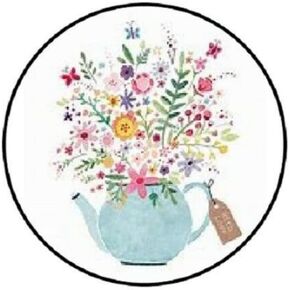 48 Pcs 1.2" Flowers Blue Tea Pot Stickers, Flower Stickers for Envelopes, Wedding Stickers Round Labels Envelope Seals - BRR47 | D #YY25DL