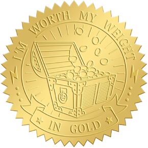 CRASPIRE 2 Inch Gold Embossed Envelope Seals Stickers Worth My Weight in Gold Treasure Chest 100pcs Adhesive Gold Foil Seals Stickers Decoration Label for Wedding Invitations Certification Corporate