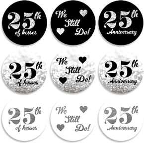 270 PCS Black Gold 25th Anniversary Stickers - Envelope Seals, Chocolate and Candy Stickers