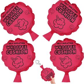4E's Novelty 4-Pack Large Self-Inflating Whoopee Cushions, 7-Inch Whoopie Cushion Uses for Prank Cushion Toys for Kids & Adults, Durable Pink Whoopee Cushion Toy, Whoopie Pillows for Kids Fun